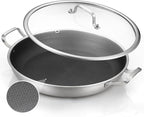 DELARLO Skillet With Lid,Tri-Ply Stainless Steel Pan,12 Inch Non Stick Paella Pan,Skillets And Frying Pans,Nonstick skillet Kitchen Oven Safe Skillet,Heavy Duty Style
