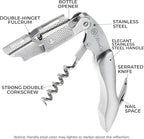 WineOp Professional Wine Opener Luxury Double Hinged Waiter's Corkscrew Wine Bottle Key - Cork screwer for Servers, Bartenders, Sommelier and Home Use | All-In-One Stainless Steel (Silver Handle)