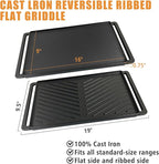 SafBbcue Reversible Cast Iron Grill Griddle Plate for Most Gas Grill Wood Pellet 19" x 9.5", Replace for CCP-2000 Ribbed Grill & Smooth Flat Top Griddle, Heavy Duty Cast Iron, Outdoor Indoor