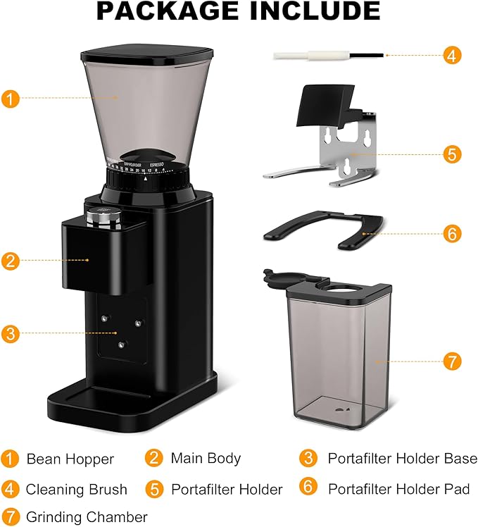 Conical Burr Espresso Coffee Grinder Electric, Coffee Bean Grinder for Home Use Upgraded 48 Grind Settings, 35s Precision Timer, Anti-Static for Pour Over/Drip/French Press, Stainless Steel Black