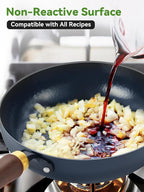 Nonstick Frying Pan, 9.5-Inch Enameled Carbon Steel Pan, Stay-Cool Wooden Handle Stir-Fry Pan, Non Toxic, PTFE & PFOA Free Oven-Safe, Season-Free Carbon Steel Skillet For All Stovetops