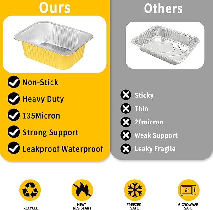 40 Pack 3 LB Gold Aluminum Foil Pans with Lids, 8.7"×6.6"×2.5" Heavy Duty Aluminum Foil Baking Pans, Tin Foil Food Container for Baking, Heating, Cooking, Roasting, Meal Prep, Freezer