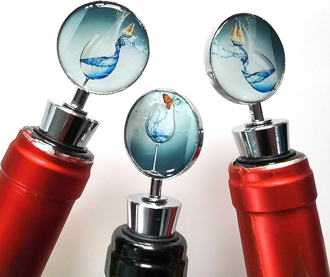 Wine Bottle Stoppers Stainless Steel Wine Stoppers with Decorative Art Glass, Wine and Beverage Bottle Corks for Gifts, Bar, Wedding, Holiday Party (Blue)