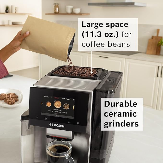 BOSCH 800 Series Fully Automatic Espresso and Coffee Machine – 36 Drinks with Coffee World, Cold Brew, Double Cup, Integrated Milk Container, Smart Features, in Stainless Steel TQU60703