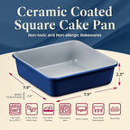 BAKKENMASTER Square Cake Pan - Aluminized Steel, Ceramic Non-Stick Coating, Non-Toxic, Ideal Size, Heavy-Duty, Elevate Your Baking with Durability and Style