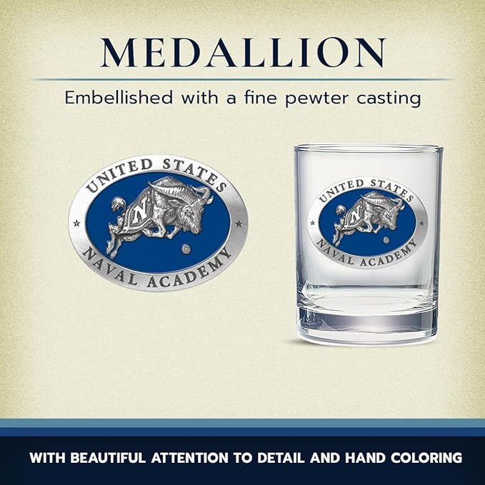 Heritage Pewter US Naval Academy Goat Double Old Fashion | Double Rocks Glass 14 OZ for Liquor | Expertly Crafted Pewter Glass