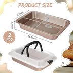 2 Pcs Cake Baking Pan with Lid and Handle, 9 x 13 Inch Non-stick Rectangle Sheet Cake Pan Carrier for Brownie Roasting Cooking Baking (Gold)