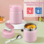 Bento Lunch Box for Kids with 17oz Soup Thermo,Insulated Tumbler Water Bottle and Insulated Lunch Bag,Leak-Proof 3 Compartment Lunch Food Container with with Ice Pack for Kids to School-Pink