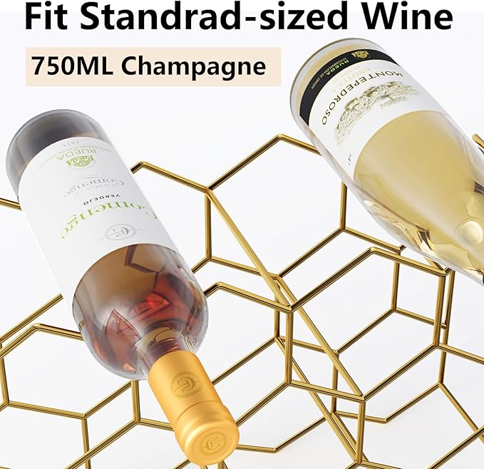 Urban Deco Countertop Wine Rack for 14 Bottles - No Assembly Required Modern Wine Bottle Holder Stand for Cabinet, Kitchen, Bar, Pantry - Gold Wire Wine Rack Inserts
