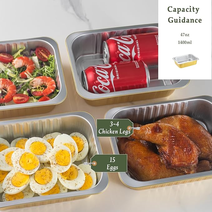 9"x 6.5" Sturdy Aluminum Foil Pans with Lids (50 Packs), 2X Thicker Heavy Duty for Oven Stove Grill Microwavable Cooking, Baking, Reusable Dishwasherable Disposable Foil Pan, 47oz