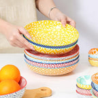 KitchenTour Pasta Bowls 26 Ounce, 8 inch Porcelain Ceramic Soup Dinner Salad Serving Bowls Set of 6, Dishwasher and Microwave Safe, Assorted Colors