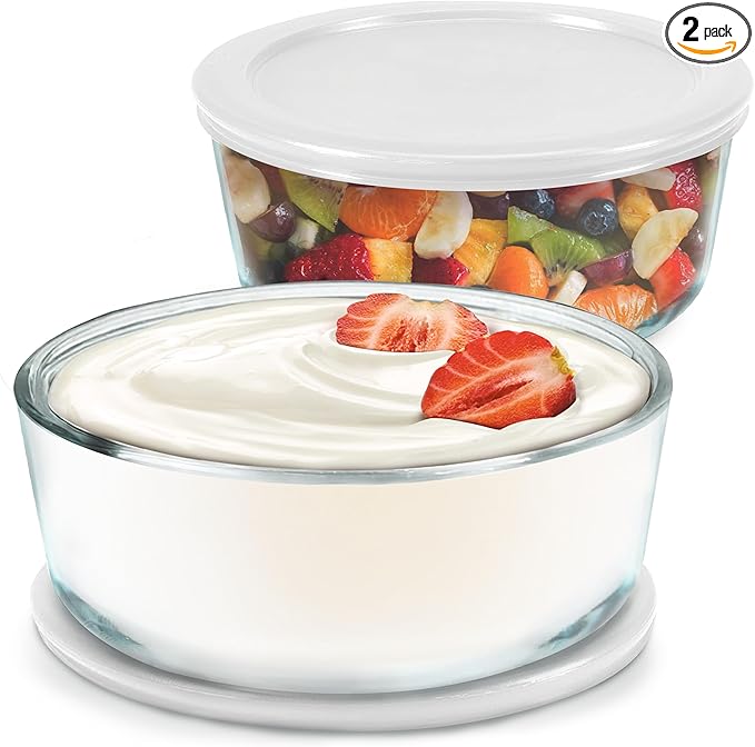 Ultimate Yogurt Containers 2 Pack - Make More Yogurt with 1-Quart Glass Containers (4 Cup) - Perfect for Food Storage & Meal Prep - 100% BPA free & Oven Safe Round Bowl Set with Lids