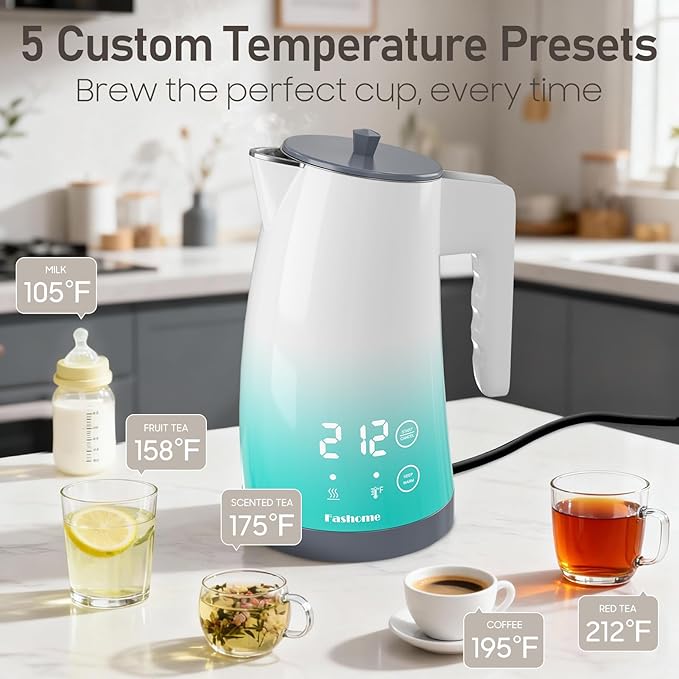 Electric Kettle with 5-Temperature Control,1.25L Cordless,Penguin Shape Design,1200W with Keep Warm and Auto Shut-Off,Perfect for Tea,Coffee & Kitchen(Blue Gradient)