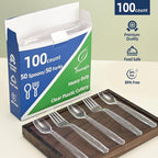 100-Pack Clear Plastic Spoons Disposable BPA-Free Heat Resistant Utensils for Catering & Events -Spoons Heavy Duty Bulk,plastic disposable for Party Supplies