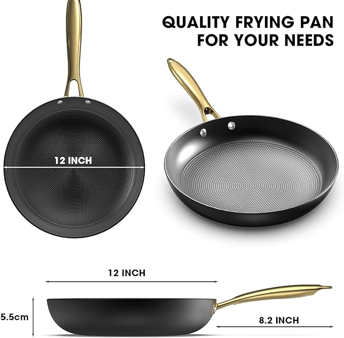 imarku Cast Iron Skillets, 12 Inch Cast Iron Pan, Professional Non Stick Frying Pans Long Lasting Nonstick Frying Pan Nonstick Pans Stay Cool Handle Easy Clean, Unique Christmas Gifts for Women/Men