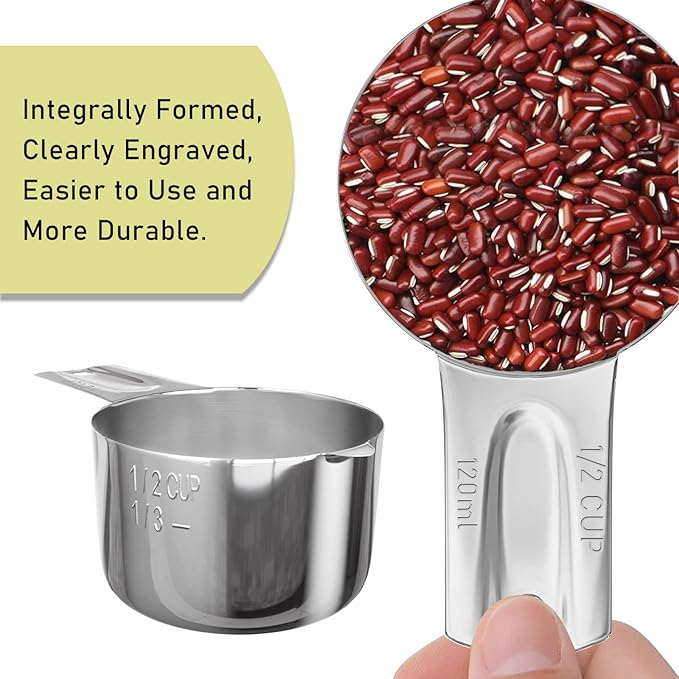 1PCS 1/2Cup (120ml, 4oz) Single Measuring Cup, Stainless Steel Measure Scoop, Metric and US Measurement, Dishwasher Safe