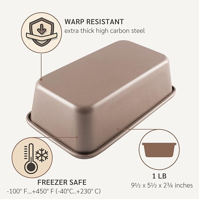 Nonstick 9x5 inch Bread Loaf Pan for Oven | PFOA & BPA Free Non Toxic Loaf Tin | Molds for Baking | Best 9 x 5 Non stick Bakeware | Nontoxic 5x9 Banana Bread Mold Pans & Tins