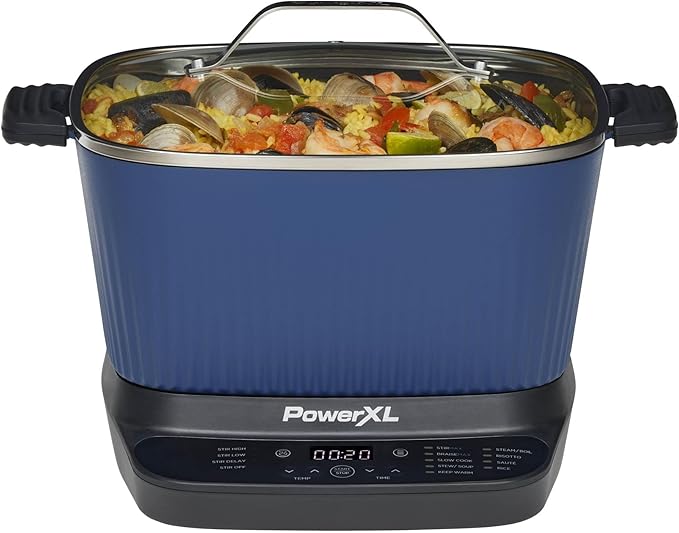 STIRMAX™ Midnight Blue 7.5 Quart Digital Multi-Cooker with Automatic Paddle to Stir and Shred, 9 in 1 programmable presets to Sauté, Sear, and Brown Food Before Simmering