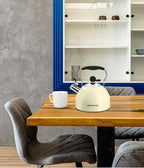 Tea Kettle, 2 Quart Stainless Steel Whistling Tea Kettle, Stovetop Whistling Teakettle Tea Pots for Stove Top with Ergonomic Folding Handle, Small Teapot, Water boiler for Tea, Coffee (White)