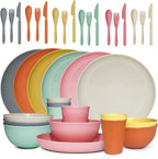 36 pcs Wheat Straw Dinnerware Sets DAPIPIK Unbreakable Reusable Dinnerware Set ，Lightweight Camping Plates Cups and Bowls Set. Dishwasher Microwave Safe Dinnerware