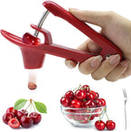 PCTC Cherries Pit Cherry pitter tool, Olives Cherry pitter Seed Stone Remover for Making CherryJam Cherries Corer Pitter Tool with Space-Saving Lock Design（Red)