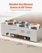 VEVOR Electric Soup Warmer, Three 6.34QT Stainless Steel Round Pot with 86~185°F Adjustable Temp, 1500W Commercial Bain Marie with Anti-Dry Burn and Reset Button, Soup Station for Restaurant, Buffet