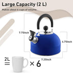 Lily's Home 2 Quart Stainless Steel Whistling Tea Kettle, the Perfect Stovetop Tea and Water Boilers for Your Home, Dorm, Condo or Apartment. (Blue)