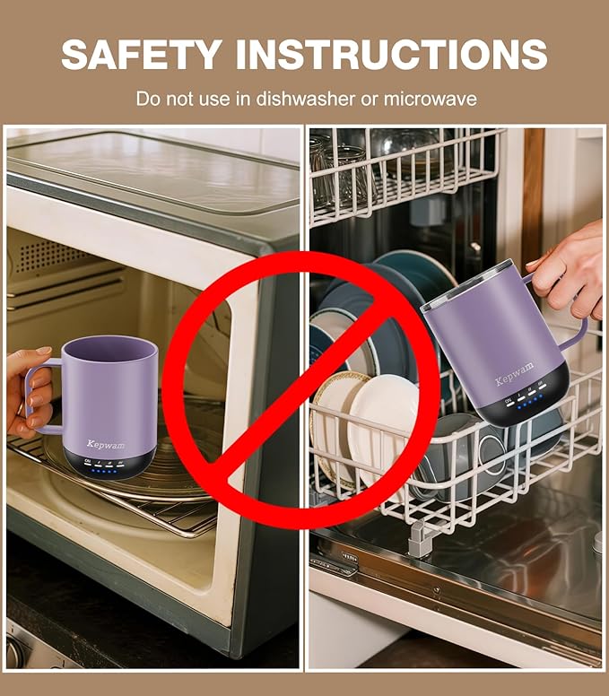 Self Heating Coffee Mug T1-16oz Fast Heating & Ultra Long-Lasting Battery Life, Heated Coffee Mug Up to 149℉ - Touch & App Controlled Coffee Mug, Birthday Gifts for Women and Men