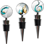 Wine Bottle Stoppers, Set of 3 Stainless Steel Wine Stoppers with Decorative Art Glass, Wine and Beverage Bottle Corks for Gifts, Bar, Wedding, Holiday Party (Green)