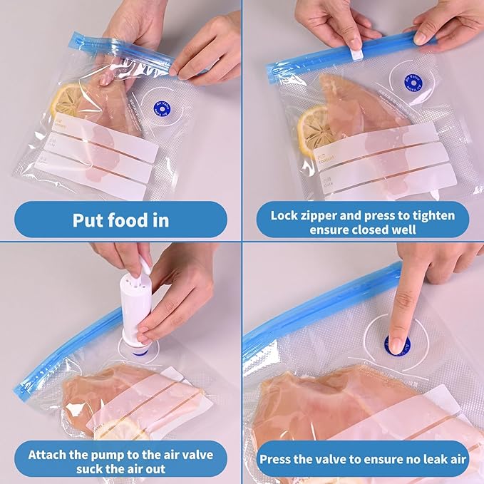 Sous Vide Bags, 30 PCS 8"X9" Reusable Vacuum Seal Bags for Food,Vacuum Zipper Sealer Bag with Sealing Clips,Sous Vide Cooking,Freezer Safe,Microwave Heating and Food Storage
