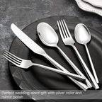 Hand Forged Stainless Steel Flatware Set Silverware Set Cutlery Set Hexagon Handle 5 Pieces Service for 1