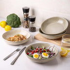 AmorArc 8.5'' Large Pasta Bowls, 36oz Ceramic Salad Serving Bowls Set of 6 for Kitchen, Wide Stoneware Bowls for Pasta,Salad,Fruit,Bread, Microwave Safe, Cappuccino