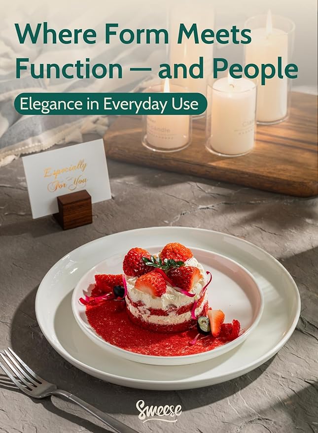 Sweese 7.4 Inch Porcelain Dessert Plates, Set of 6 - Stackable, Microwave Oven Safe - White