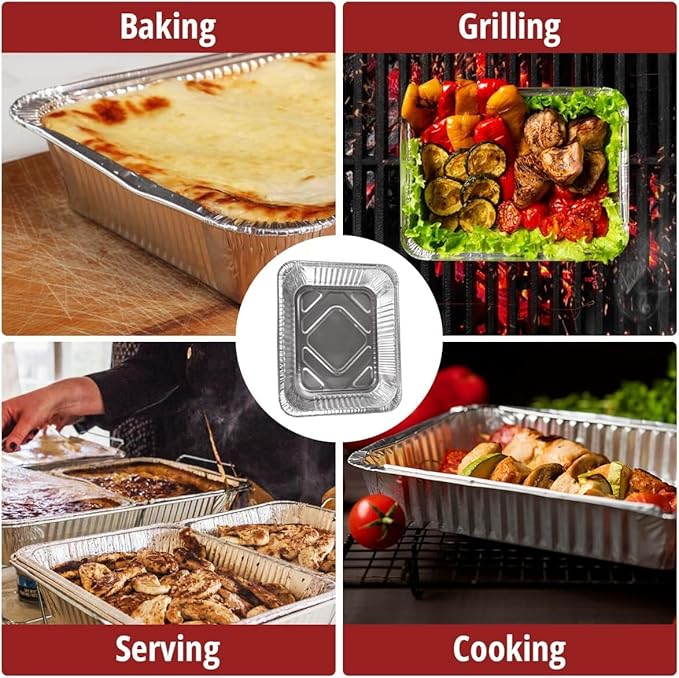 COMFICOVE Full Size Aluminum Foil Pans (20 Pack) — Heavy Duty Deep Steam Table Trays for Buffet, Catering, Baking, Roasting, Cooking BBQ Grilling, Baking Pan Trays