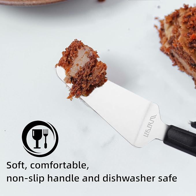 Premium Black Pie Server Spatula Set - Stainless Steel Smooth & Serrated Cake, Pizza & Dessert Cutter Knife | Right/Left Handed Friendly Kitchen Utensil