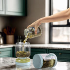 WhiteRhino Glass Pickle Container with Strainer Flip, 51oz Hourglass Pickle Flip Jar, Leakproof Storage, Separates Juice for Olives, Onions, Gherkins