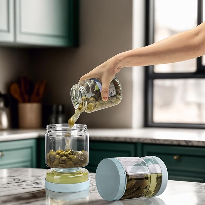 WhiteRhino Glass Pickle Container with Strainer Flip, 51oz Hourglass Pickle Flip Jar, Leakproof Storage, Separates Juice for Olives, Onions, Gherkins