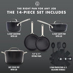 GreenPan GP5 Hard Anodized Healthy Ceramic Nonstick 14 Piece Cookware Pots & Pans Set, Heavy Gauge Scratch Resistant, Stay-Flat-Surface, Induction, Oven Safe, PFAS-Free, Black