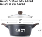 SENSARTE Nonstick Stock Pot with Lid, 2.6/4.5/6.6/8.5 QT Soup Pot Casserole Pot, Healthy Pasta Pot, Large Deep Cooking Pot, Big Sauce Pot Stew Pot, Induction Compatible, PFOA PFOS APEO Free, Black