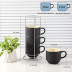 glowworm Coffee Mugs Set of 4, 15 Oz Ceramic Coffee Cups, Stackable Coffee Mugs for Lattee, Cappuccino, Wedding, Birthday Gift, Microwave & Dishwasher Safe, Black