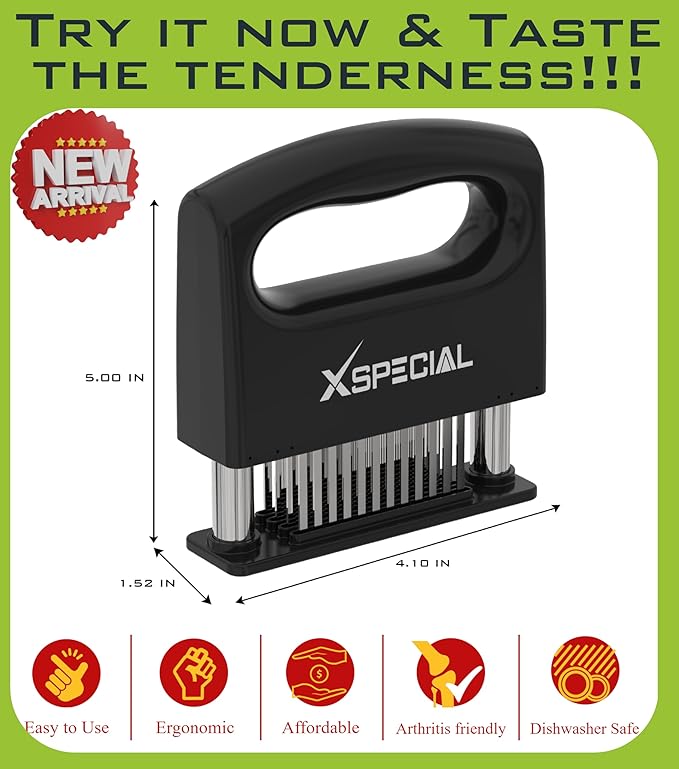 Mini-Deluxe Meat Tenderizer Tool 48 Blade Stainless Steel, Kitchen Cooking Gadgets Tools with Ultra Sharp Needle That Makes Steak & Chicken Tender - No More Hammer, Meat Pounder Or Mallet