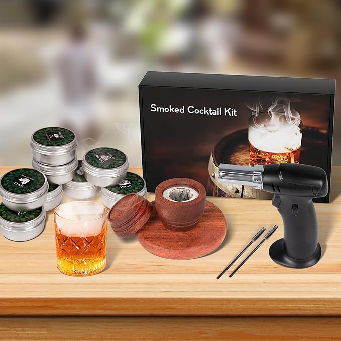 Cocktail Smoker Kit with Torch – 8 Flavors Wood Chips – Bourbon, Old Fashioned Drink Smoker Kit, Whiskey Smoker Infuser Kit, Birthday Bourbon Whiskey Gifts for Men, Dad, Husband (Without Butane)