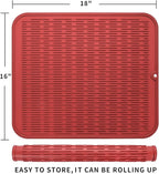 Silicone Dish Drying Mat for Multiple Usage,Easy clean,Eco-friendly,Heat-resistant Silicone Mat for Kitchen Counter or Sink,Refrigerator or Drawer Liner Red XL 18 inches x 16 inches