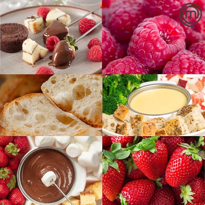 MasterChef Chocolate Fondue Maker- Xmas Party Must Have- Electric Dessert Fondue Pot Set w 4 Forks & Party Serving Tray- Melt, Warm Settings for Caramel, Cheese- Holiday Charcuterie Appetizers or Gift
