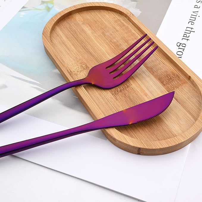Purple 36-Pieces Silverware Flatware Mirror Polished Dinnerware, 18/0 Stainless Steel Cutlery Set For Home Kitchen Party Hotel Restaurant Wedding Service for 6