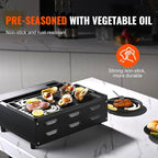 VEVOR Reversible Grill/Griddle, 17x10'' Pre-Seasoned Cast Iron Griddle, Rectangular Double Burner Griddle Pan, Non-Stick Family Pan Cookware with Handles, Flat Top Plate for BBQ, Gas Grill, Black