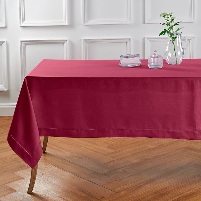 Solino Home Linen Tablecloth 52 x 52 Inch - 100% Pure Linen Beet Square Tablecloth - Classic Hemstitch, Machine Washable Table Throw for Summer, Fall, Autumn