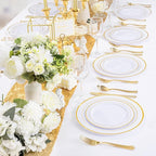 WDF 120 pieces Gold Disposable Plastic Plates - White and Gold Plates Include 10.25" Dinner Plate & 7.5" Salad Plate for Thanksgiving Weddings/Party