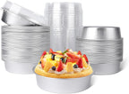 Beasea Mini Ramekins with Lids, 50 Pack 4 Inch 8oz Disposable Aluminum Foil Cake Baking Tins Pans Creme Brulee Tart Pie Tins Silver Small Individual Round Containers Oven Safe for Baking
