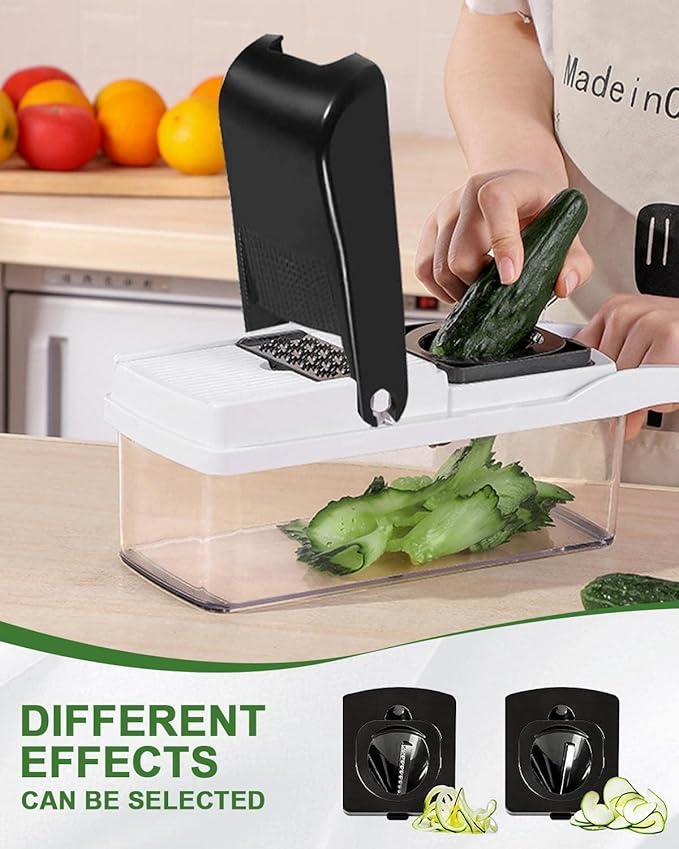 Vegetable Chopper, Veggie Chopper with Container and Lid, Kitchen Vegetable Slicer, Cheese and Onion Slicer, Multifunctional Food Chopper (White)